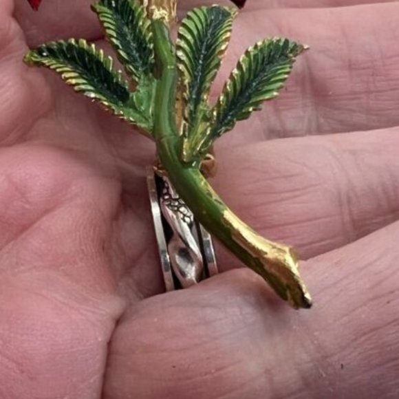 HATTIE CARNEGIE Vintage FLOWER BROOCH Pin Red Enamel Costume Jewelry - Picture 5 of 9